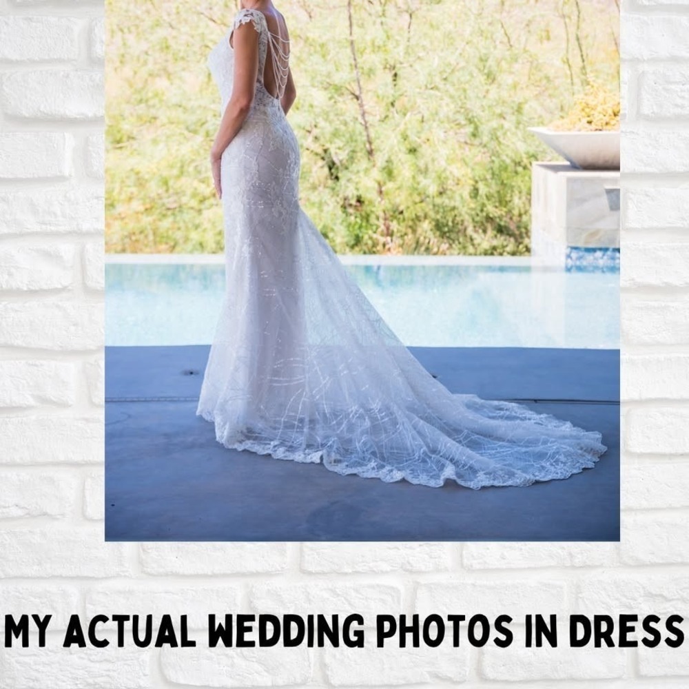 Galina Signature SWG884 Wedding Dress Sheath Lace Beaded Size 6 Bridal Gown